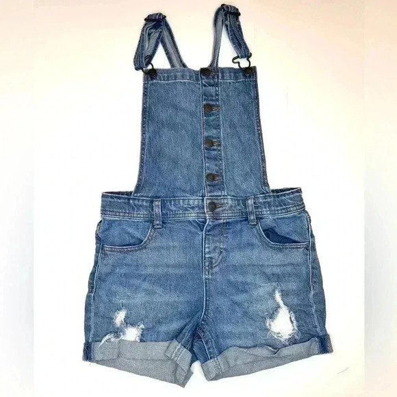 Cat & Jack Kids Blue Denim Jean ShortAll One Piece Size - L 10/12 - Picture 1 of 6